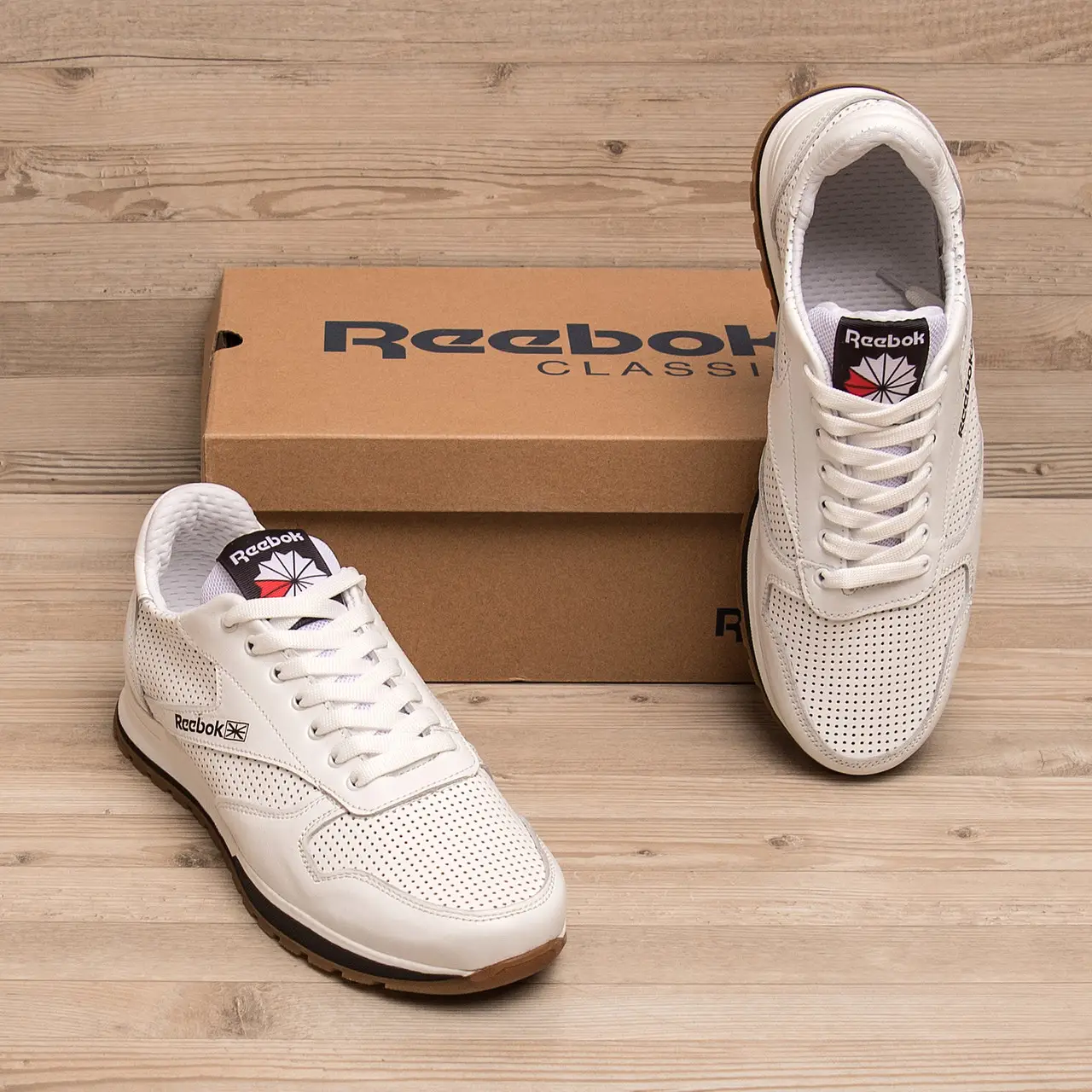 Мужские кожаные летние кроссовки, перфорация R-серия Classic White (код: R-02 біл. перф) - Зображення 6