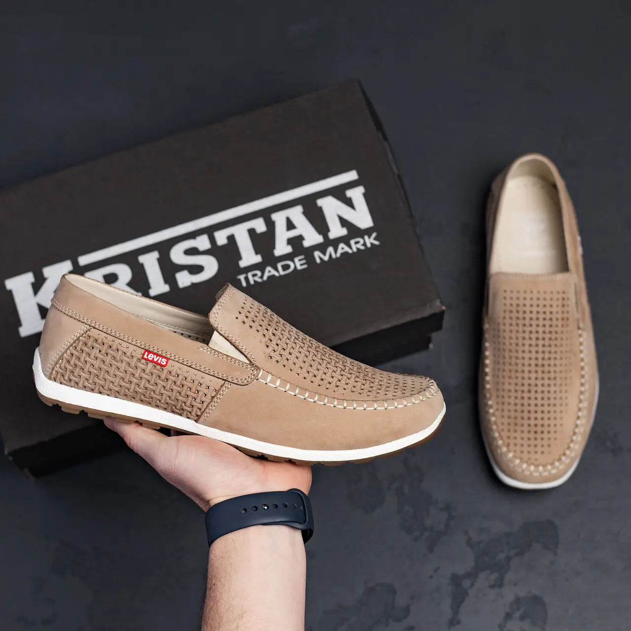 Чоловічі літні шкіряні мокасини LS перфорація Beige (код: 77беж перф) - Зображення 7