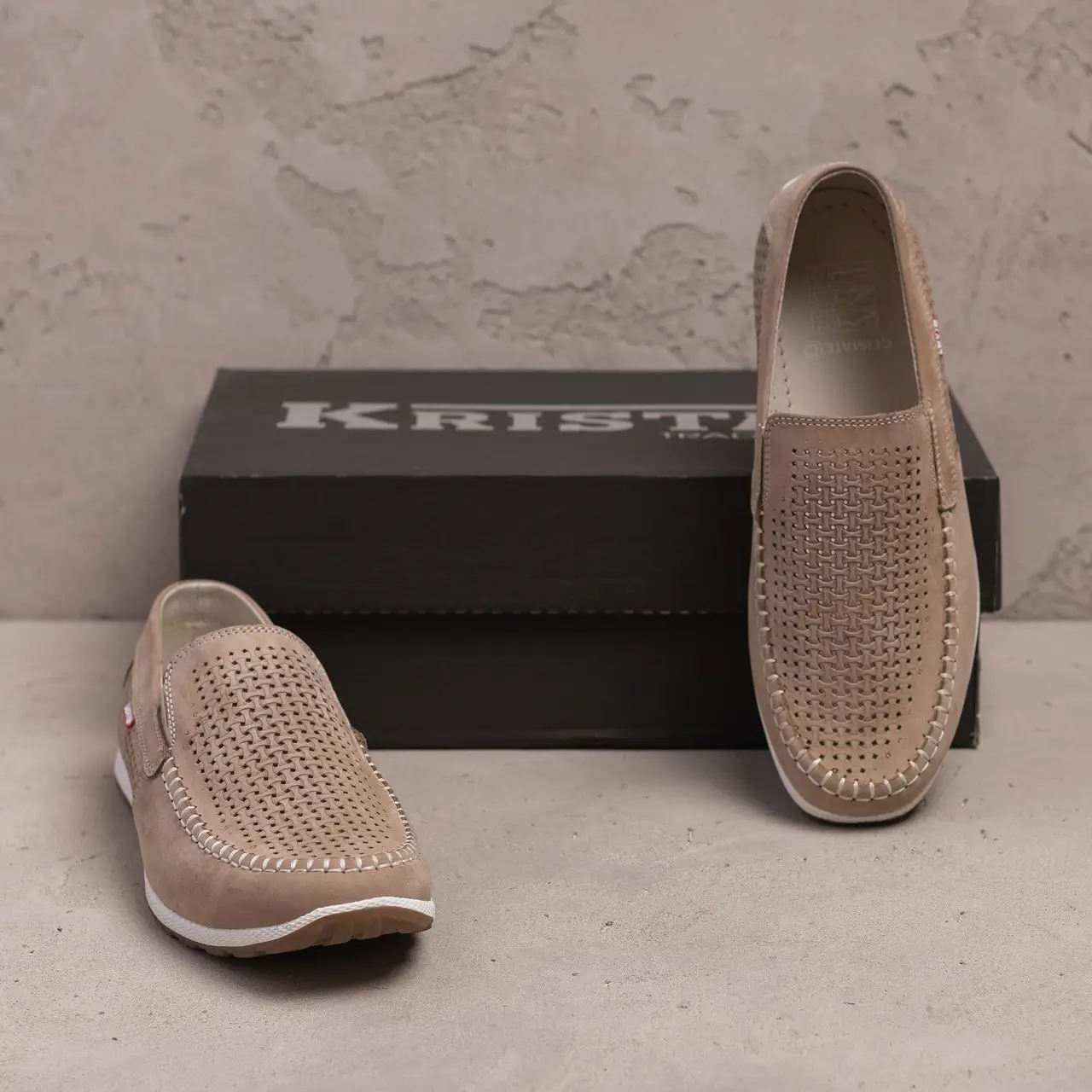 Чоловічі літні шкіряні мокасини LS перфорація Beige (код: 77беж перф)