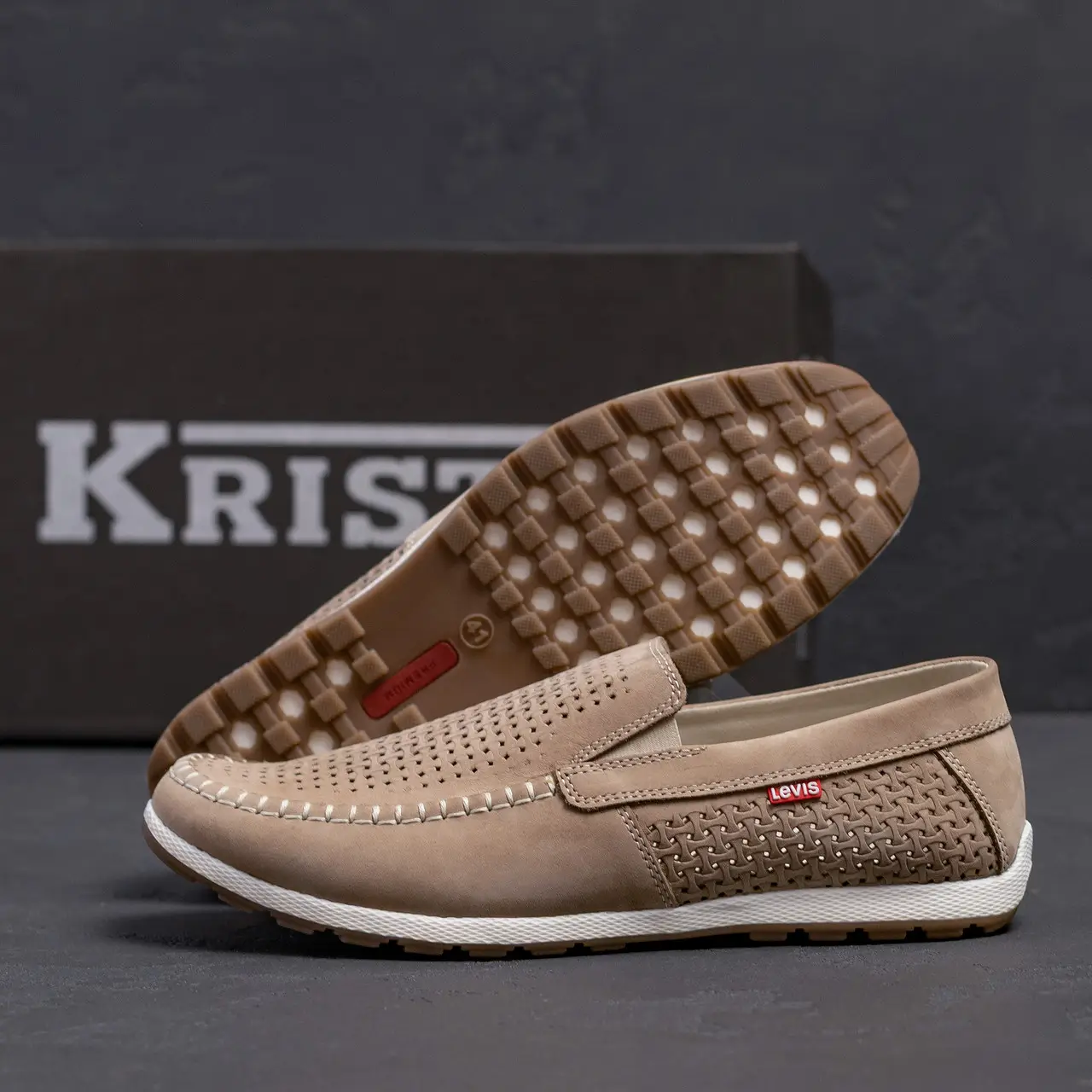 Чоловічі літні шкіряні мокасини LS перфорація Beige (код: 77беж перф) - Зображення 8
